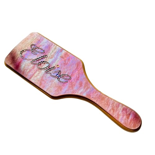 Brosse à cheveux personnalisée en bois et perles roses de prestige