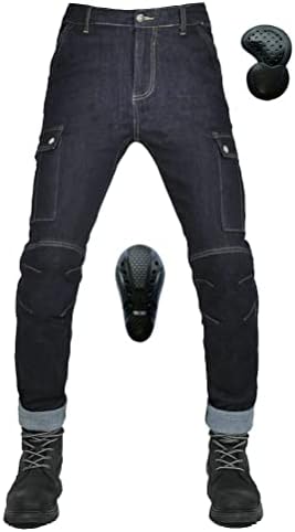 Men Motorcycle Riding Protective Pants Biker Motocross Jeans Stretch Trousers with 4 X CE Armor Knee Hip Pads M Black