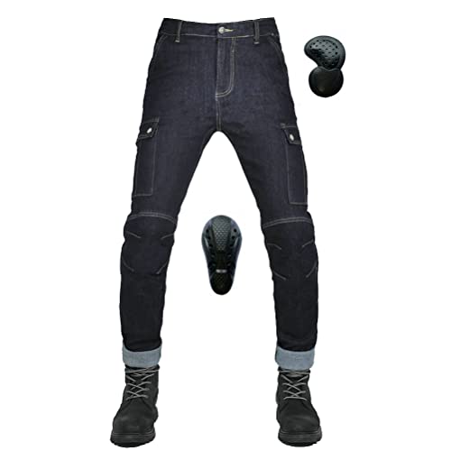Men Motorcycle Riding Protective Pants Biker Motocross Jeans Stretch Trousers with 4 X CE Armor Knee Hip Pads XXL Black