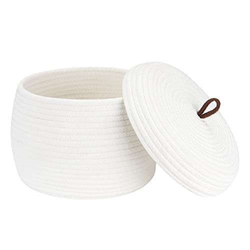 Sea Team Panier de rangement élégant en cordon de coton rond avec couvercle Organiseur multifonctionnel pour collations, serviettes, etc. - Idéal pour votre...