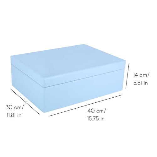 Creative Deco XL Blue Wooden Box Storage with Hinged Lid | 15.8 x 11.8 x 5.5 inches (+-0.5) | Gift Box for Tool Dog Shoes Clothes Kitchen Storage Document | Wood Keepsake Chest