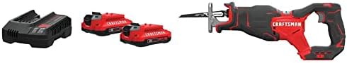 CRAFTSMAN V20 Battery & Charger Starter Kit, 2.0 Ah with V20 Reciprocating Saw, Cordless (CMCB202-2CK & CMCS350B)