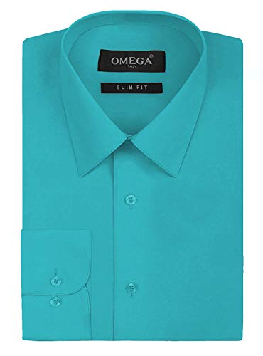 Omega Italy Men's Premium Slim Fit Button Up Long Sleeve Solid Color Dress Shirt