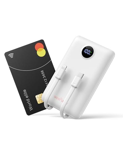WeeFancy Power Bank 10000mAh 22,5W Caricatore Portatile Ricarica Rapida Mini Powerbank con Cavi Integrati Batteria Esterna con 3 Uscite & 3 Ingressi per iPhone Samsung Huawei Xiaomi iPad ecc. (Bianco)