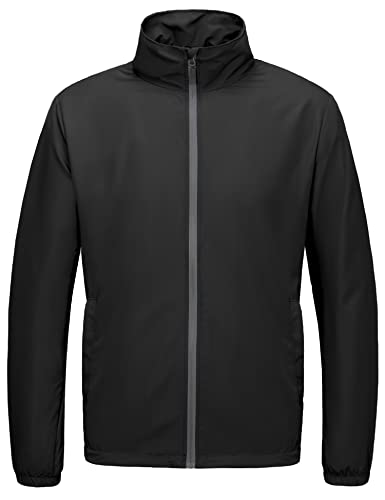 Little Donkey Andy Men’s Lightweight Breathable Running Golf Windbreaker Jacket Full Zip Windproof Water Repellent Upf50+ Black 3Xl #TOP1