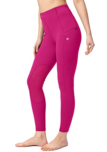 SANTINY Women's Horse Riding Pants with Zipper Pockets Knee-Patch Schooling Tights Equestrian Breeches for Women