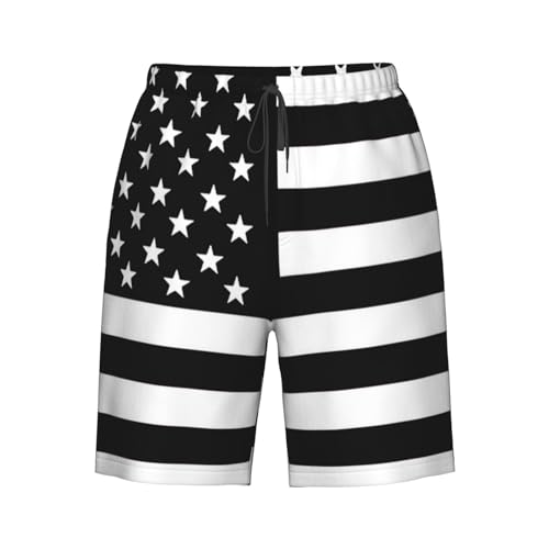 Black White American Flag Patriotic Vintage USA-Swim Shorts with Liner, Quick Dry Beach Shorts Funny Mens Swim Trunks - L2