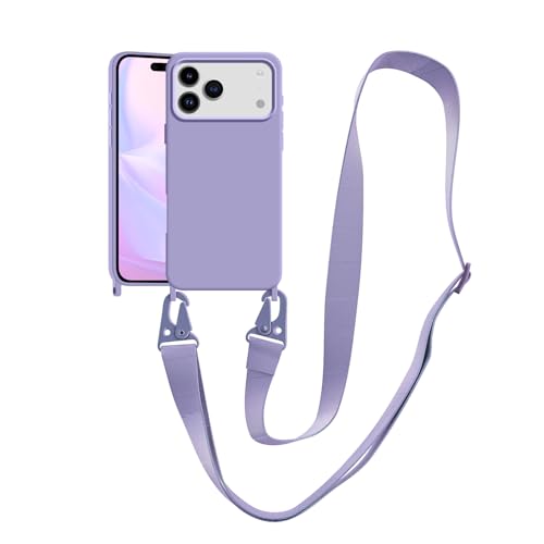 Image of Compatible with iPhone 17 Pro Case with Lanyard Crossbody iPhone Case with Strap Adjustable Shockproof Drop Protection Silicone Phone Cover for iPhone 17 Pro 6.3 inch Lavender Purple