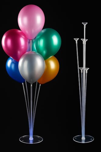 Image of DL Balloon Stand Set - Pack of 2 | Clear Table Desktop Balloon stand Holder with 7 Plastic Sticks, 7 Cups & 1 Base Each | Reusable Decoration Stand for Birthday, Wedding, Anniversary & Home Decor
