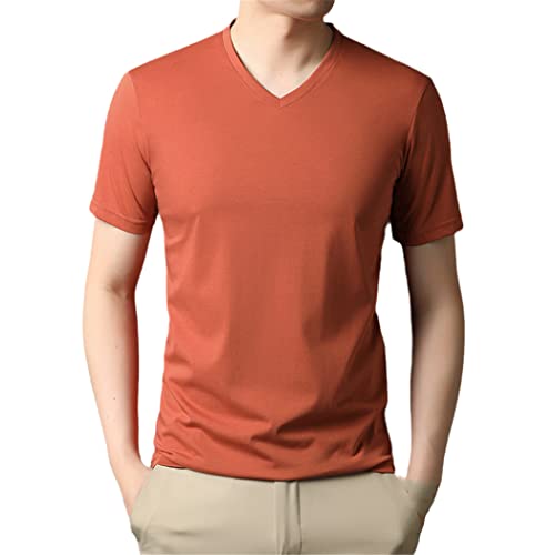 T-shirt d'été à manches courtes en coton orange pour homme taille XL