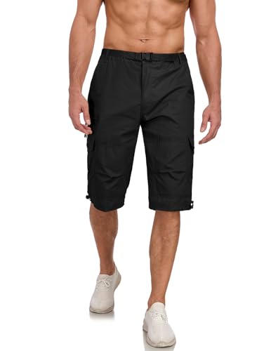 Muwodkdn Shorts et Bermudas Homme Cargo 3/4 Long D'Été Pantacourt Cargo Homme en Coton avec Poches, Taille élastiquée, Short de Sport décontracté avec...