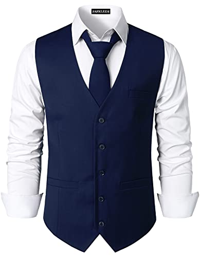PARKLEES Herren Hipster Urban Design Business formelle Weste Slim Fit Anzug Smoking Kleid Weste, navy, XXL