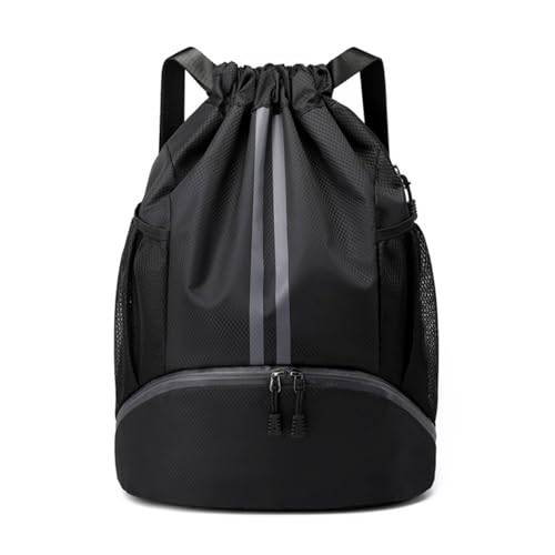 Mochila deportiva con cordón de gran capacidad, bolsa de gimnasio con compartimento para zapatos y bolsillo a prueba de humedad para mujeres y hombres, negro, L
