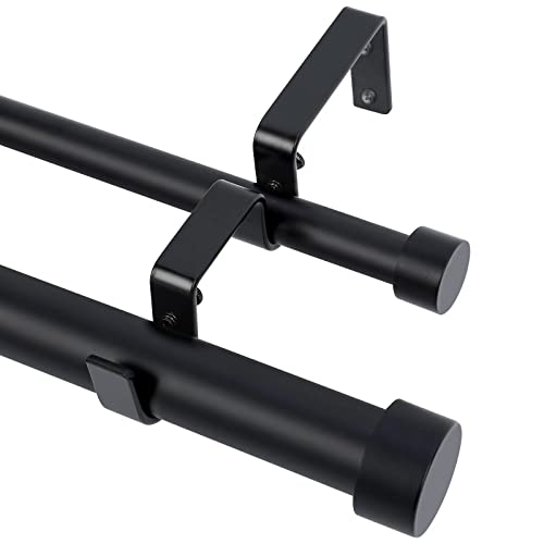 Olv Black Double Curtain Rods 36 To 72 Inch(3-6Ft),1'' Window Telescoping Drapery Rod With End Cap Design Finials,Matte Black #TOP17