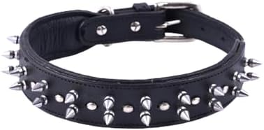 Adil’S Adjustable Spike Studded Dog Collars, Durable Leather Spike pet Collars for Small Medium & Large Breeds, Strong Metal D-Right & Buckle,1.5cm Wide, Size: S, Black