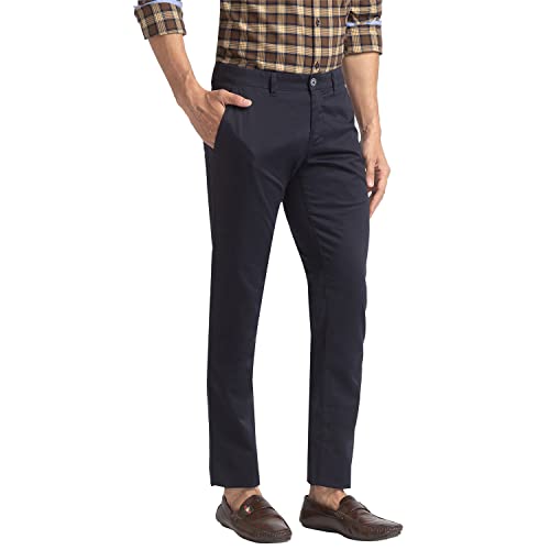 Image of Parx Men's Cotton Blend Solid Pattern Low Rise Tapered Fit Flat Front Casual Trouser