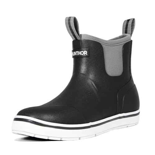 Hunthor Men's Deck Boots, Lightweight Waterproof Anti-Slip Fishing Rain Boots, Rubber Boots and High Performance for Boat, Yard and Outdoor (Black, Size 7)