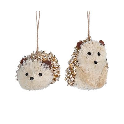 Gisela Graham Gold Bristle Hedgehog Christmas Decorations - set of two