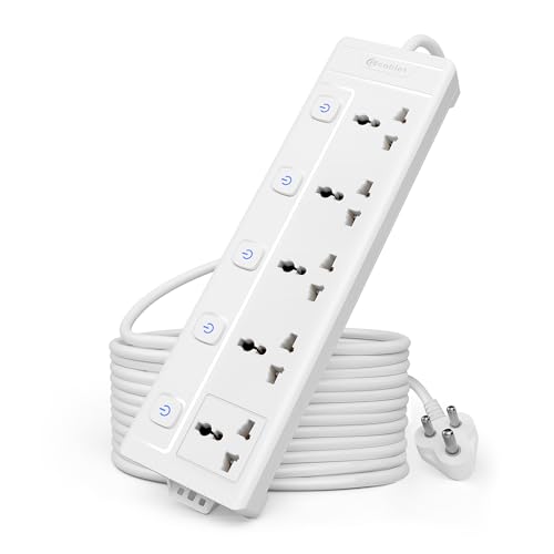 Cablet Extension Board 2500W 10A | 5 Universal Multi Plug Socket with Individual Switches | 4.5 Meter Heavy Duty Cord | LED Indicator, Power Strip & Spike Guard for Home & Office Use