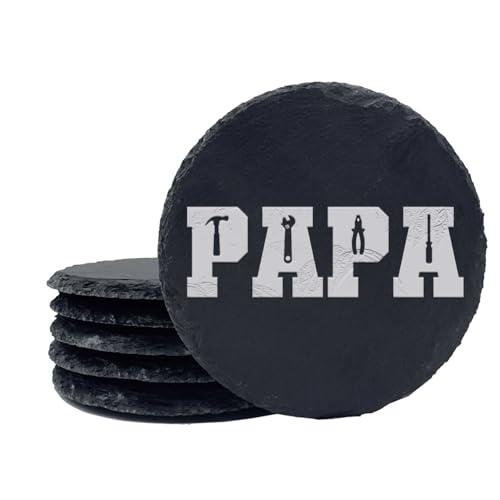 2-Piece Father's Day Gift, PAPA Word With Tools Personalized Custom Engraving Coasters for Drinks Engraved Slate, Handmade Coasters