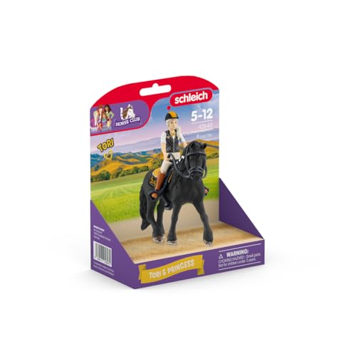 SCHLEICH Horse Club | Tori & Princess 42640 | bewegliche Mädchenfigur mit Pferd, Sattel, Zaumzeug & Satteldecke | detailgetreues Pferde Spielset | Geschenk für Kids | Spielzeug ab 5 Jahren | 11 Teile
