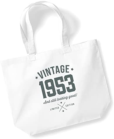 Design, Invent, Print! 70th Birthday Gift Bag Keepsake for Women Cotton Tote Shopping Bag 70 Present Idea 39 x 35 x 13.5cm (White)