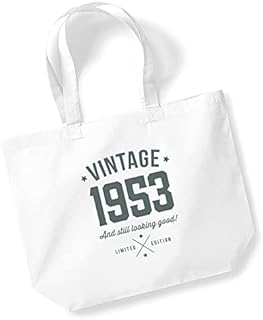 Design, Invent, Print! 70th Birthday Gift Bag Keepsake for Women Cotton Tote Shopping Bag 70 Present Idea 39 x 35 x 13.5cm (White)