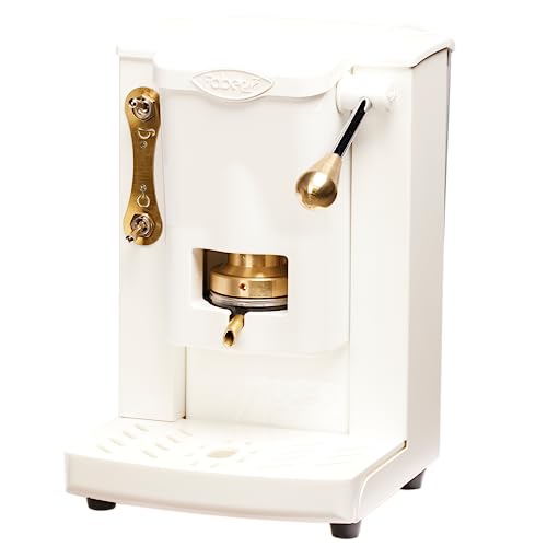 FABER COFFEE MACHINES | Modello Piccola Slot Brass Edition | Macchina caffe a cialde ese 44mm | Pressacialda in ottone regolabile (TOTAL WHITE)
