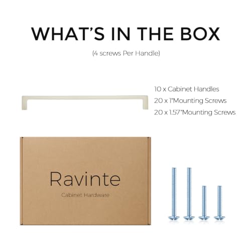 Image of Ravinte Brushed Nickel Kitchen Cabinet Solid Handles,10 Inch,10 Pack | Solid Zinc Alloy, Modern Slim Style, Square Design, Deep-Thread Firm Base, Screws Included, for Kitchen Drawers & Cupboards