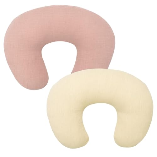 Image of FUNUPUP 2 Pack Muslin Nursing Pillow Cover Compatible with Boppy Nursing Pillow, Soft Baby Nursing Covers for Breastfeeding Pillows for Boys Girls, Pink&Beige