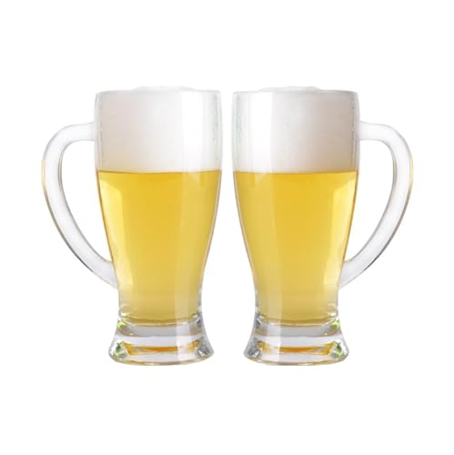 Cenz-888 vasos de agua Juego de 2 vasos de cerveza, jarras de vidrio de 450 ml con asa, ideales for bares. para la cocina del hogar