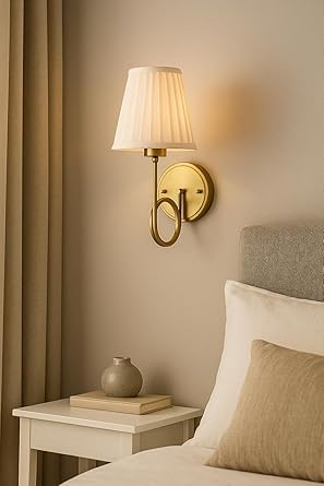 Image of Imperial Grace Vintage Gold Wall Lamp | Classic Cream Fabric Platted Shade | Wall Lamp with Metal Frame | Decorative Lighting Fixture for Living Room, Bedroom (ALD-159-WL)
