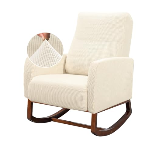 Dipurman Nursery Rocking Chair Cover Modern Glider Chair Cover for Recliner Armchair with Wood Legs and Side Pocket Furniture Protector Washable Beige Only Cover