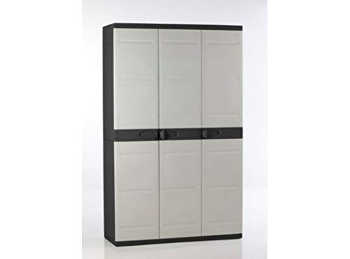 Titanium plastiken Armario Alta 3 Puertas con étageres y penderie- L105 xp44 X H176 cm-Beige y Noir-intérieur y Exterior