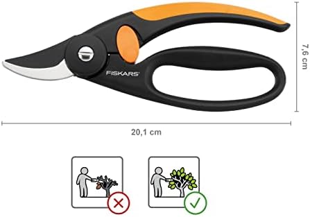 Fiskars Fingerloop Pruner Bypass P44, Cutting Diameter: 2 cm, Steel Blades with Non-Stick Coating, Length: 20 cm, Black/Orange, 1001534 - Thumbnail 2