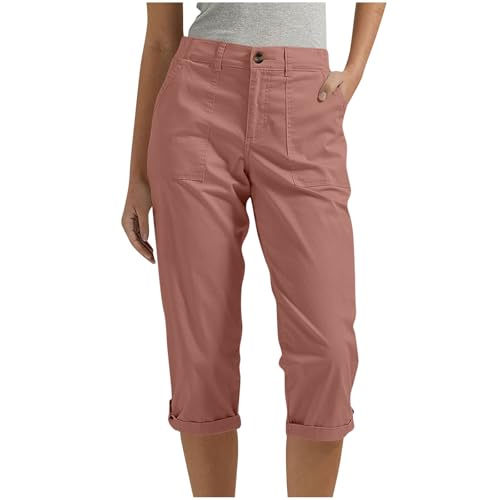 Women's Capris Summer Elastic Waisted Hiking Cropped Pants Dressy Casual Straight Leg Capri Joggers with Pockets2