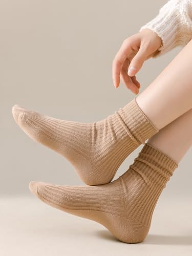 DOKUTOKU Womens Crew Socks Size 7-9 Cotton Cute Long Fall Workout Casual Socks 6 Pack 5