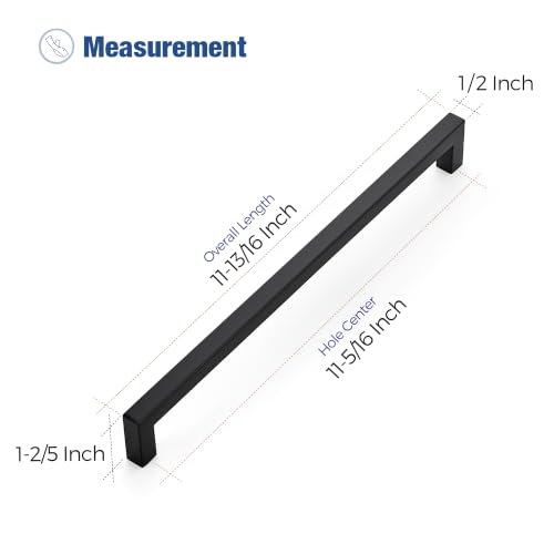 Image of Ravinte 20 Pack Kitchen Matte Black Cabinet Handles 11-5 /16 Inch Hole Center Stainless Steel Square Cabinet Pulls for Dresser Drawer Cupboard Handles with Screwdriver