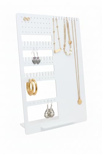 Image of Ashani Creation White Acrylic Jewelry Organizer Stand Earring, Necklace & Bracelet Holder Display Rack for Women Modern Acrylic Jewelry Storage Stand with Hooks & Slots (White JW Organizer Pack Of 1)
