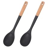 DIYEAH Set da 2 Cucchiai da Cucina Grandi in Silicone Resistente al Calore Manico in Legno Ergonomico, Utensili per Pentole Antiaderenti Multifunzionali per Cucinare e Servire in Cucina