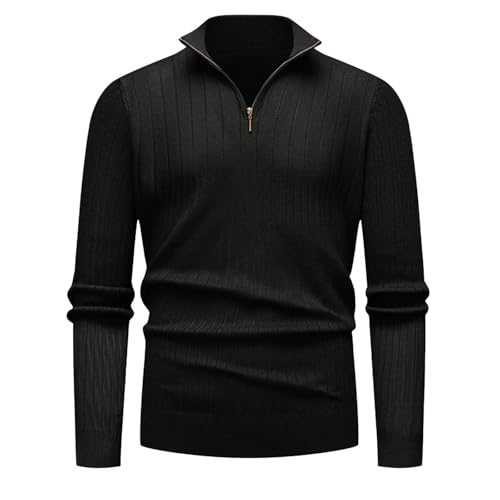 Men's Quarter Zip Sweaters Slim Fit Long Sleeve Pullover Sweater Knit Textured Mock Neck Outdoor Thermal Soft Sweater