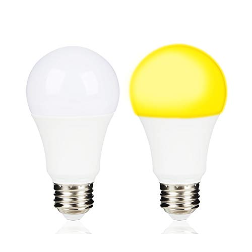 Dusk To Dawn Yellow Bug Light Bulb, 7W 60W Equivalent, E26 2000k, 600 Lumens, Auto On/Off, Amber LED Yellow Sensor Bulb, for Courtyard, Porch, 2 Pack