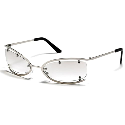 Lunettes de soleil gothiques oeil de chat punk argentées pour homme et femme look steampunk rock