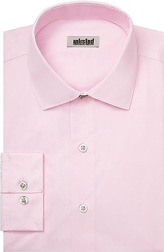 Image of Kenneth Cole Reaction Unlisted Men's Slim Fit Solid Cotton Spread Collar Full Sleeves Formal Dress Shirt Pink
