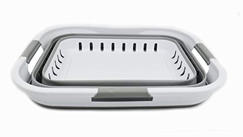 Sammart 30L (8 Gallon) Collapsible 3 Handled Plastic Laundry Basket - Foldable Pop Up Storage Container/Organizer - Space Saving Hamper/Basket (White/Grey) #TOP1