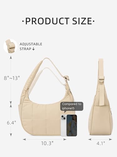 Image of WESTBRONCO Small Puffer Crescent Shoulder Bag for Women, Nylon Quilted Shoulder Purses, Puffy Handbags with Adjustable Strap