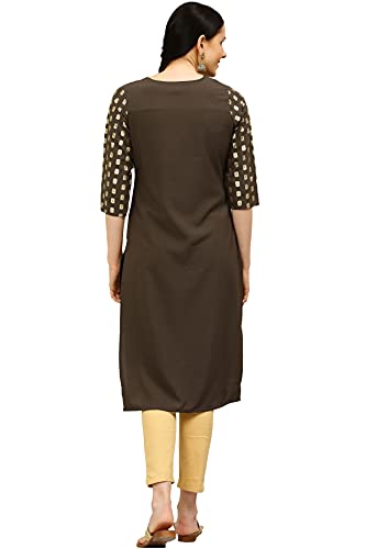 Image of Women's Crepe Printed Straight Kurti (ALC4039DGR1 Dark Grey XX-Large)