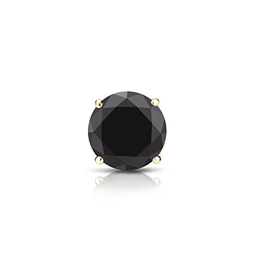 14k Gold 4-Prong Basket Round Black Diamond Men SINGLE STUD Earring (1/4-2 ct, Black) Push-Back