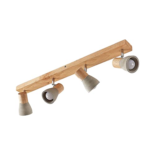 Lindby Deckenlampe Holz Beton, Deckenstrahler schwenkbar und drehbar 4x E14...