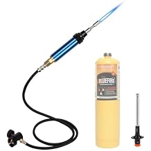 BLUEFIRE 3-Foot Hose Propane/MAP Gas Soldering Torch Multi-Function Portable Self-Igniting Welding Station with Adjustable Flame & Available Accessories, Fueled by 1lb MAPP Cylinder Not Included